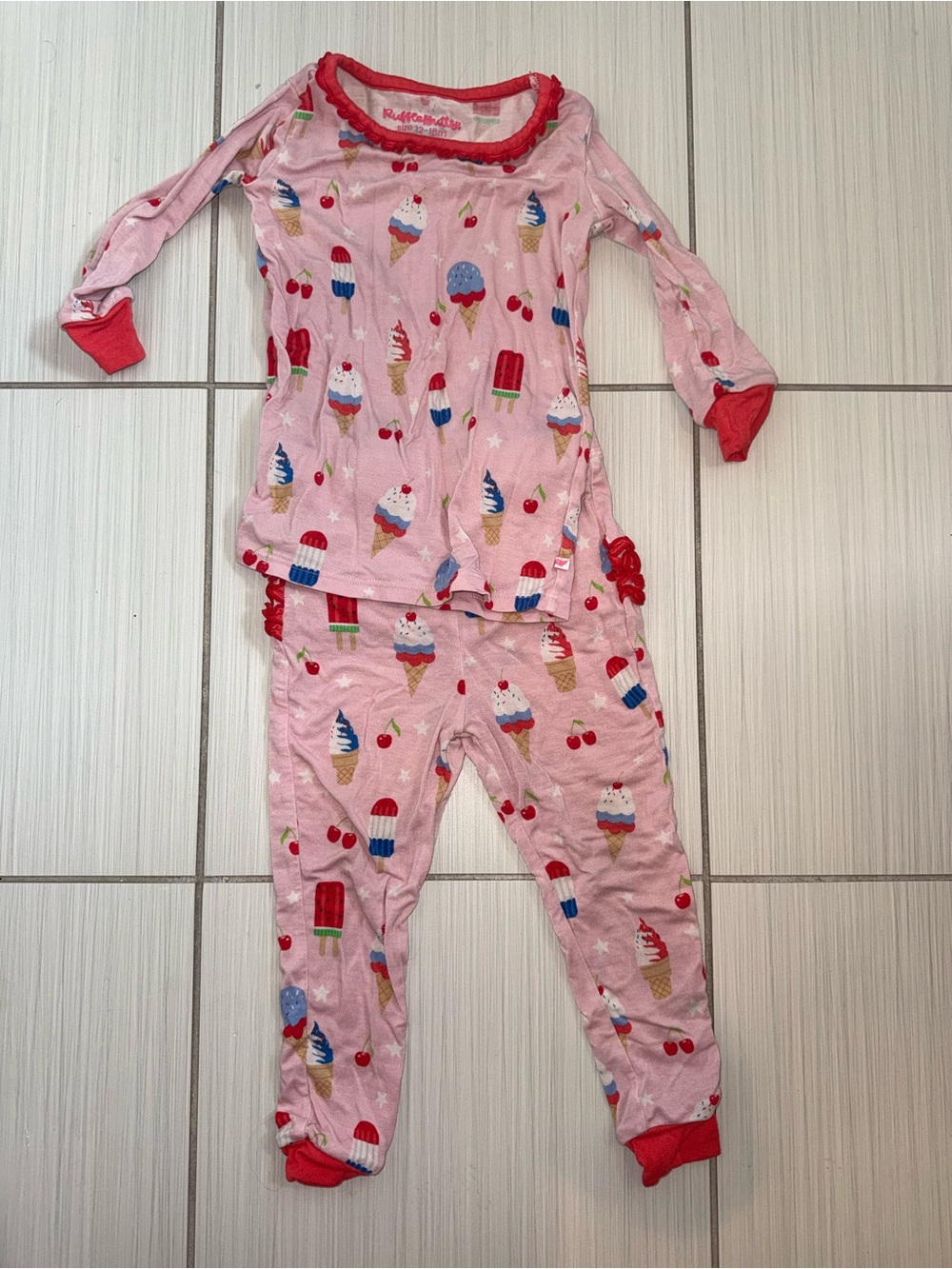 RuffleButts Ice Cream Pajama Set 12-18M Pink Patriotic Popsicle Summer PJs